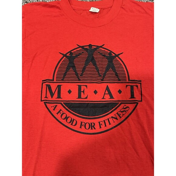Vintage 80s SCREEN STARS Single Stitch Tee MEAT GOOD FOR FITNESS Di@k Naughty - Picture 3 of 7